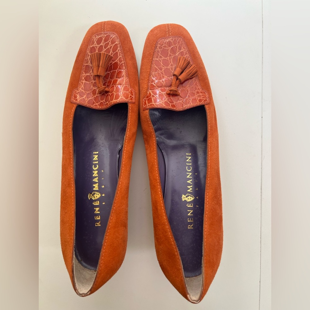 Rene Mancini Paris Orange Suede Women's Loafers - Picture 3 of 11